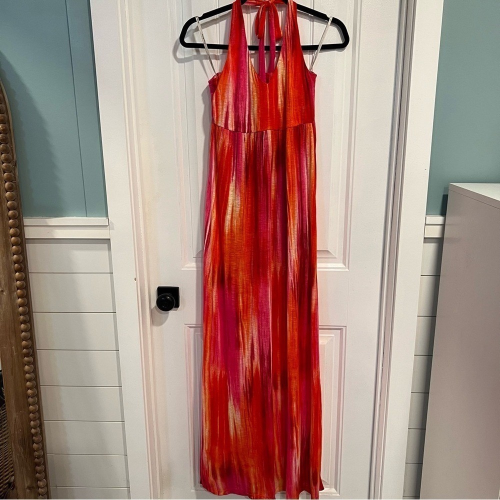Tommy‎ Bahama Sunset Ablur Halter Pink Orange Maxi Dress. Size Small. - Picture 3 of 10